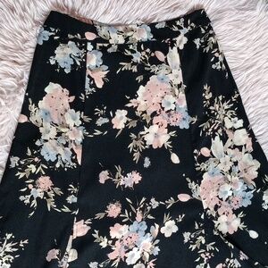 Floral Bohemian Double Slit Black Peach Blue Medium Size M Maxi Skirt